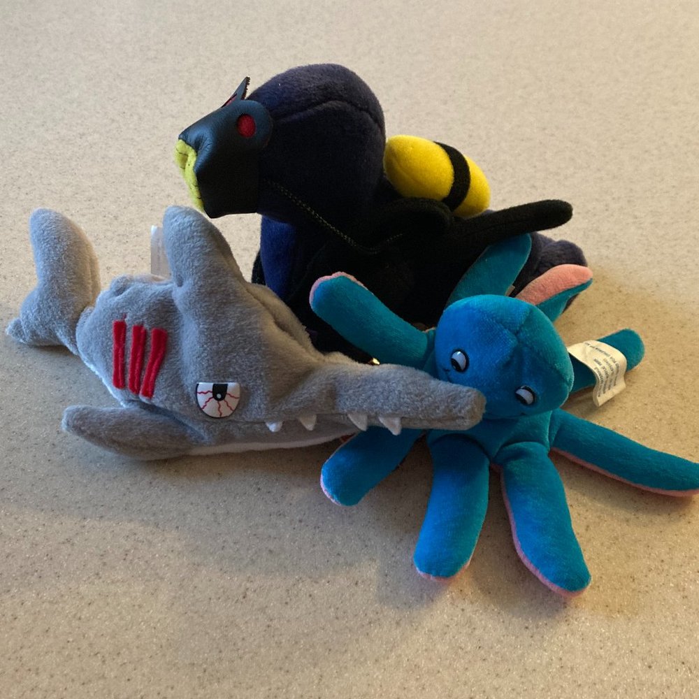 Meanies Beanies Plush Stuffed Animals: Shark Seal Octopus NOS